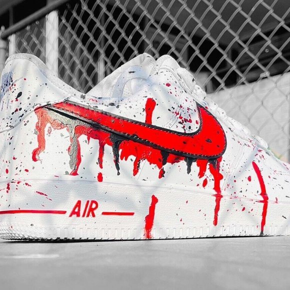 Nike Air Force 1 Custom Sneakers Blood Drip Splatter Red Black White Shoes Fresh main image 8